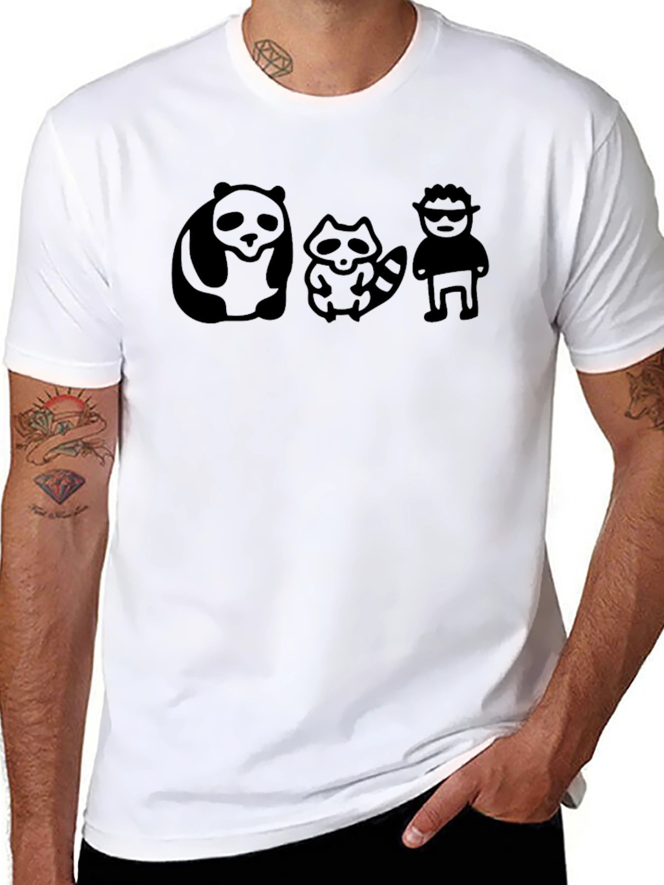 Panda Raccoon & Buddy Black Graphic Tee