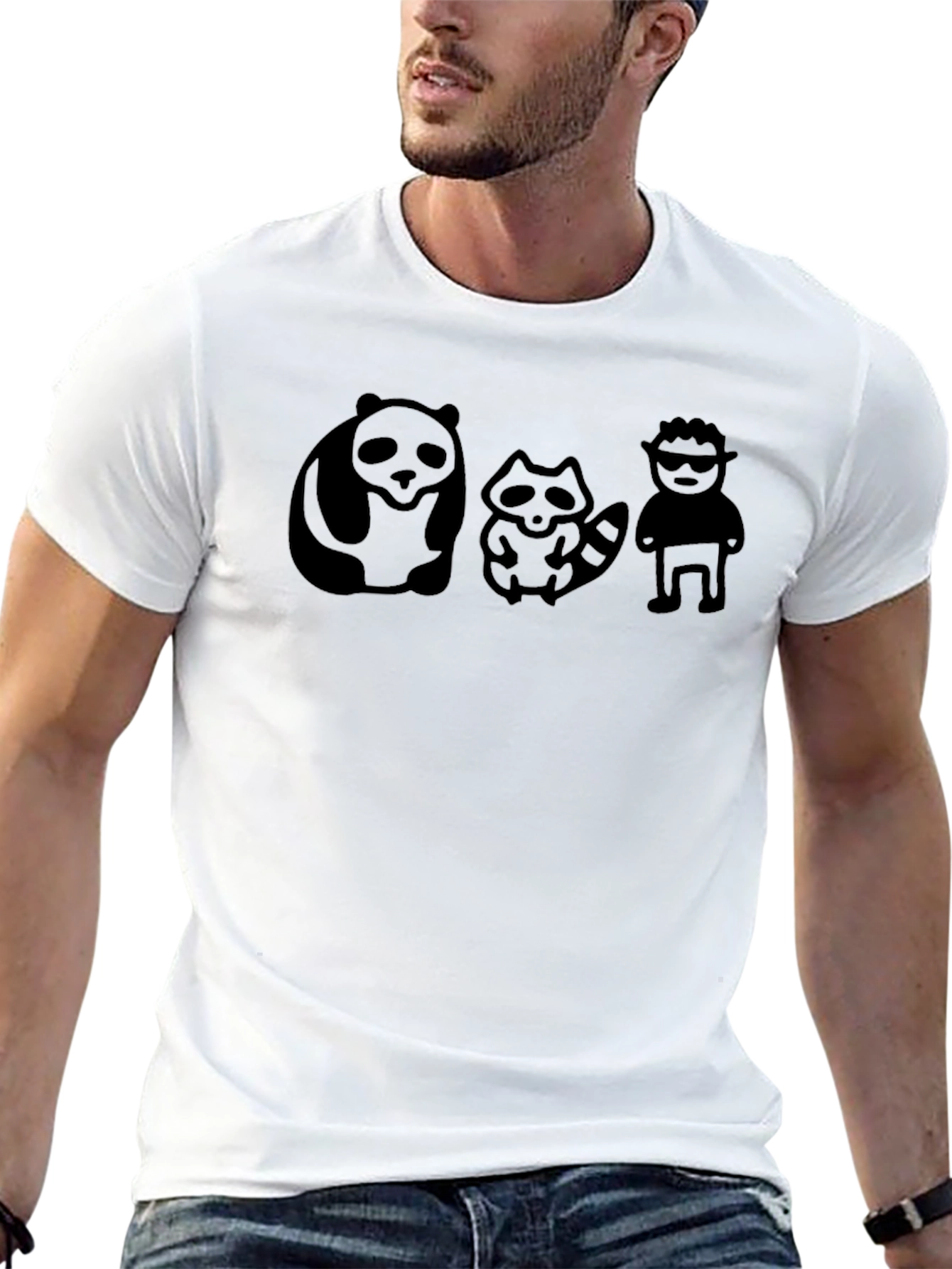 Panda Raccoon & Buddy Black Graphic Tee