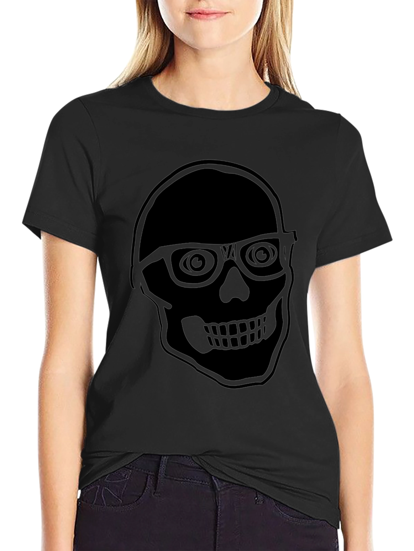 Cool Skull With Glasses Black T-Shirt