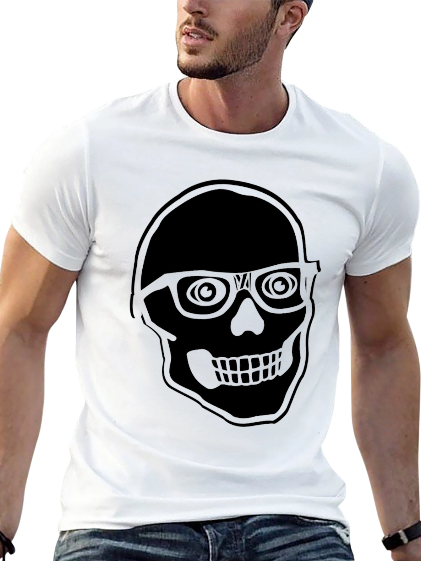 Cool Skull With Glasses Black T-Shirt