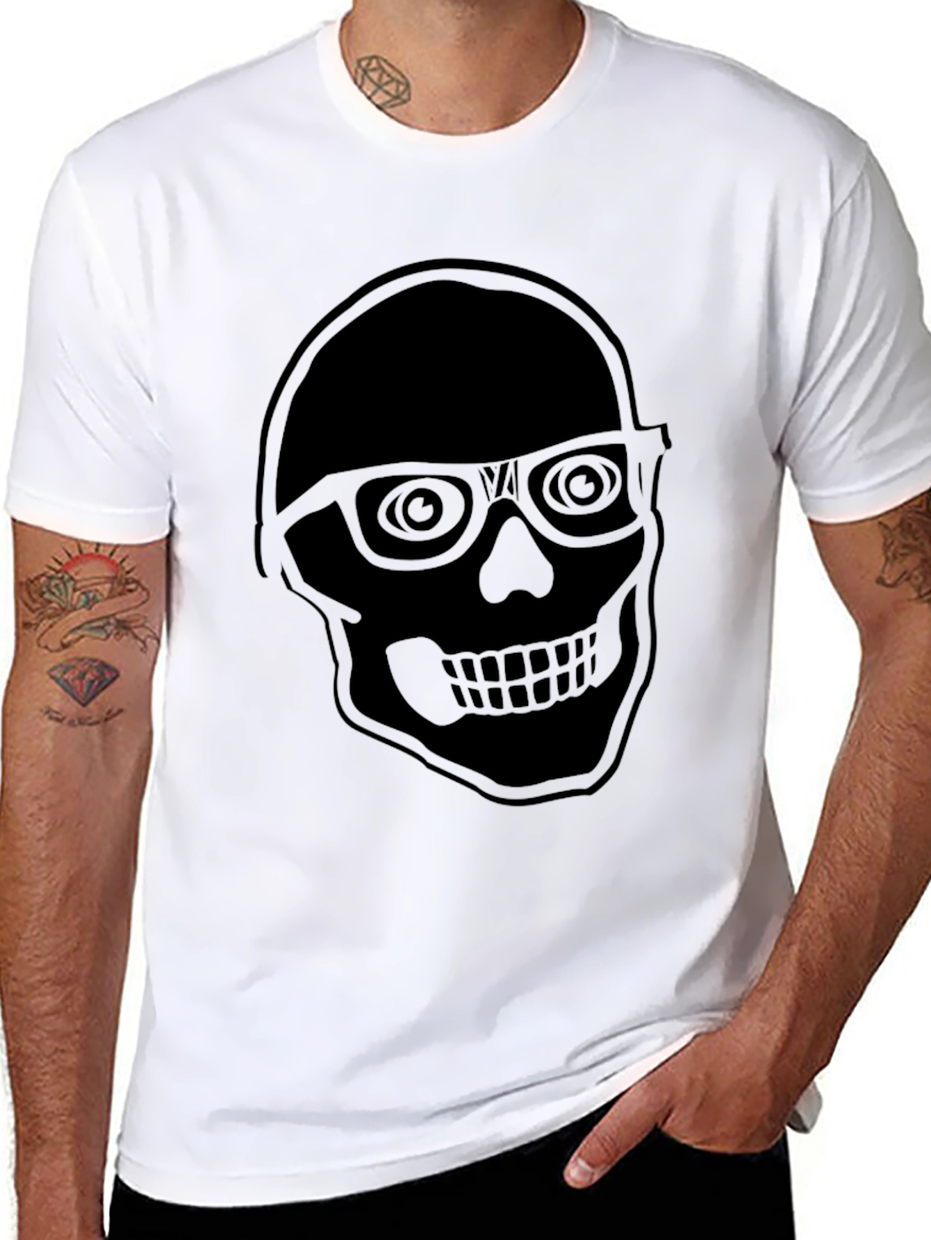 Cool Skull With Glasses Black T-Shirt