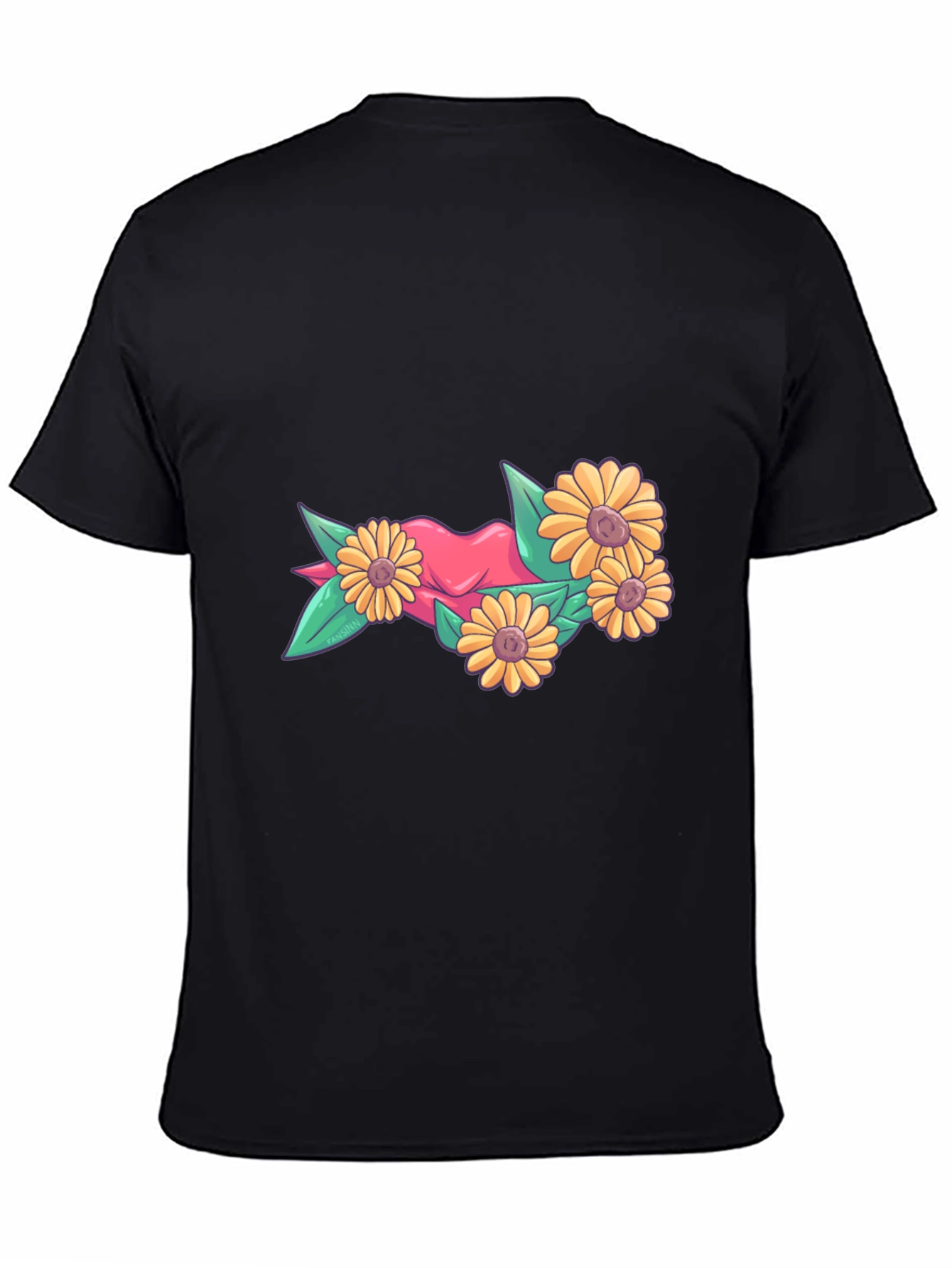 Floral Heart Graphic Tee - Stylish Black T-Shirt