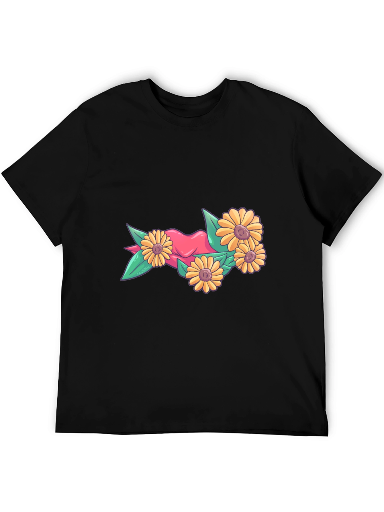 Floral Heart Graphic Tee - Stylish Black T-Shirt