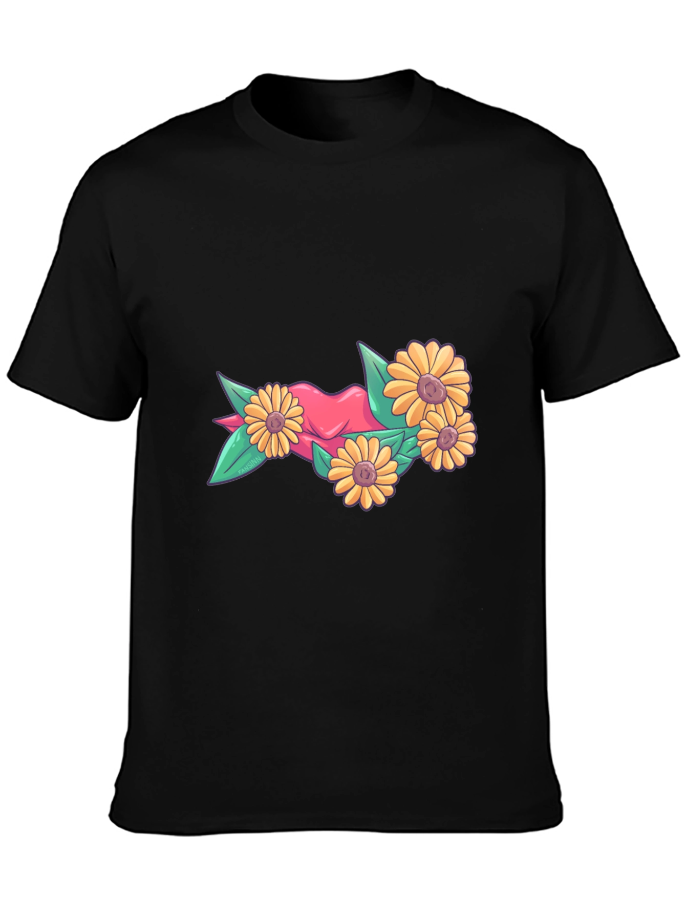 Floral Heart Graphic Tee - Stylish Black T-Shirt