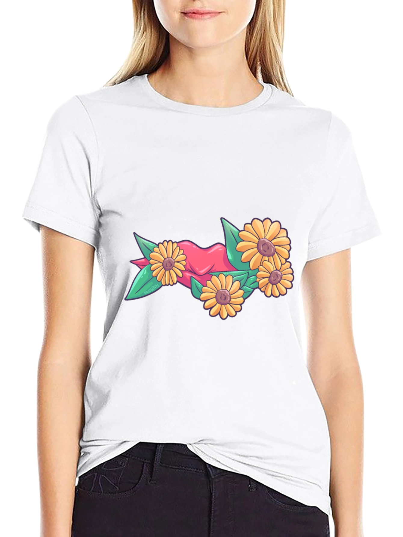 Floral Heart Graphic Tee - Stylish Black T-Shirt