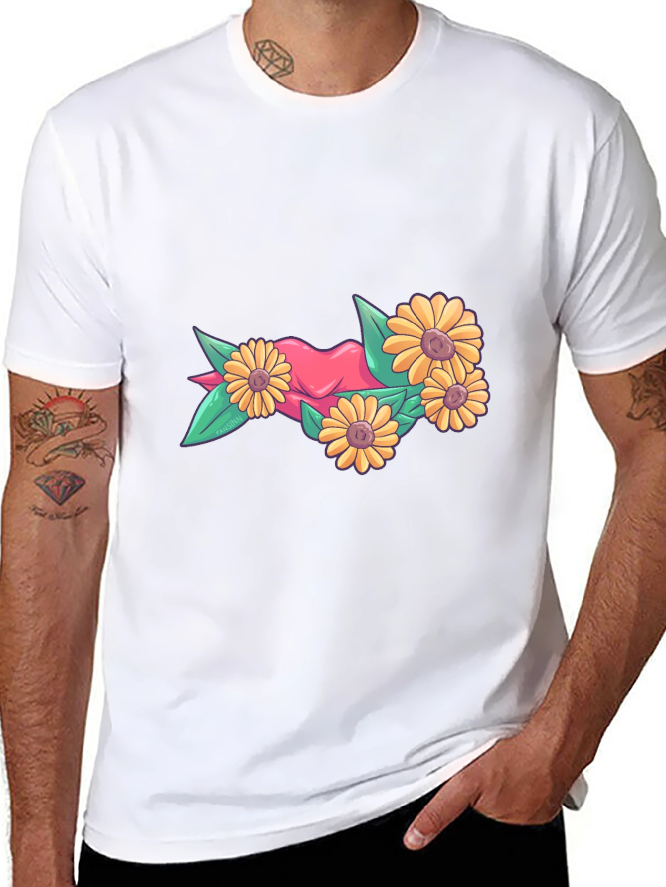 Floral Heart Graphic Tee - Stylish Black T-Shirt