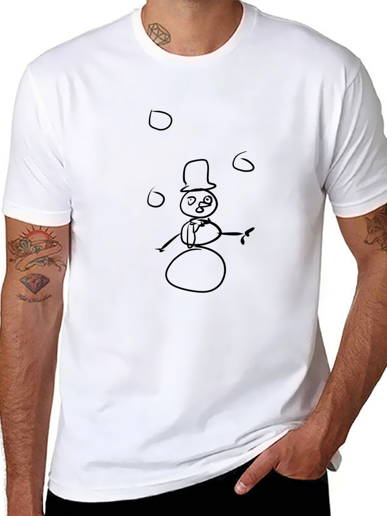 Whimsical Snowman Juggling T-Shirt - Black