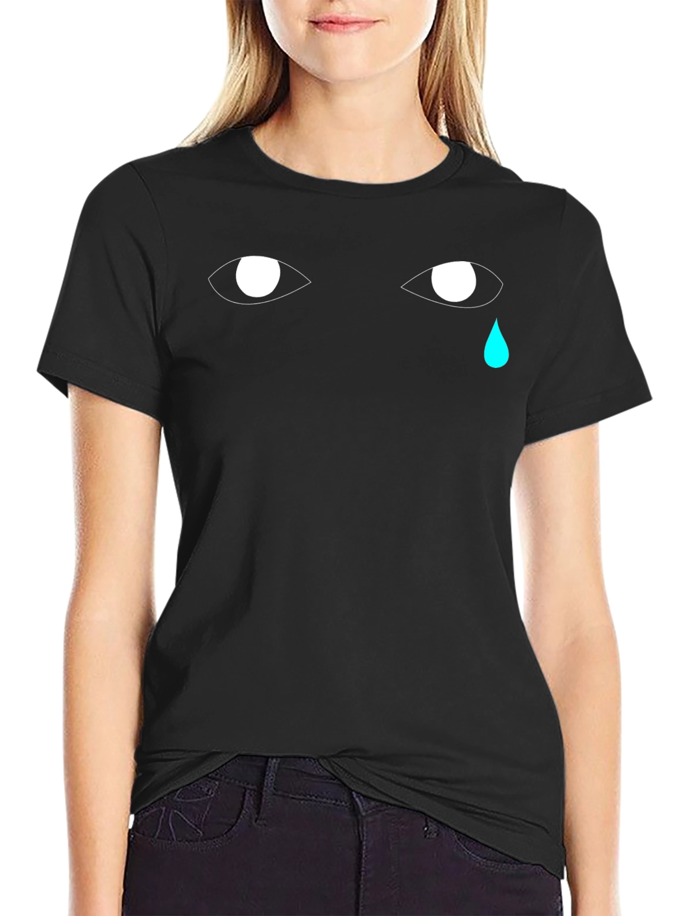 Tearful Eyes Graphic Tee - Black Cotton Comfort