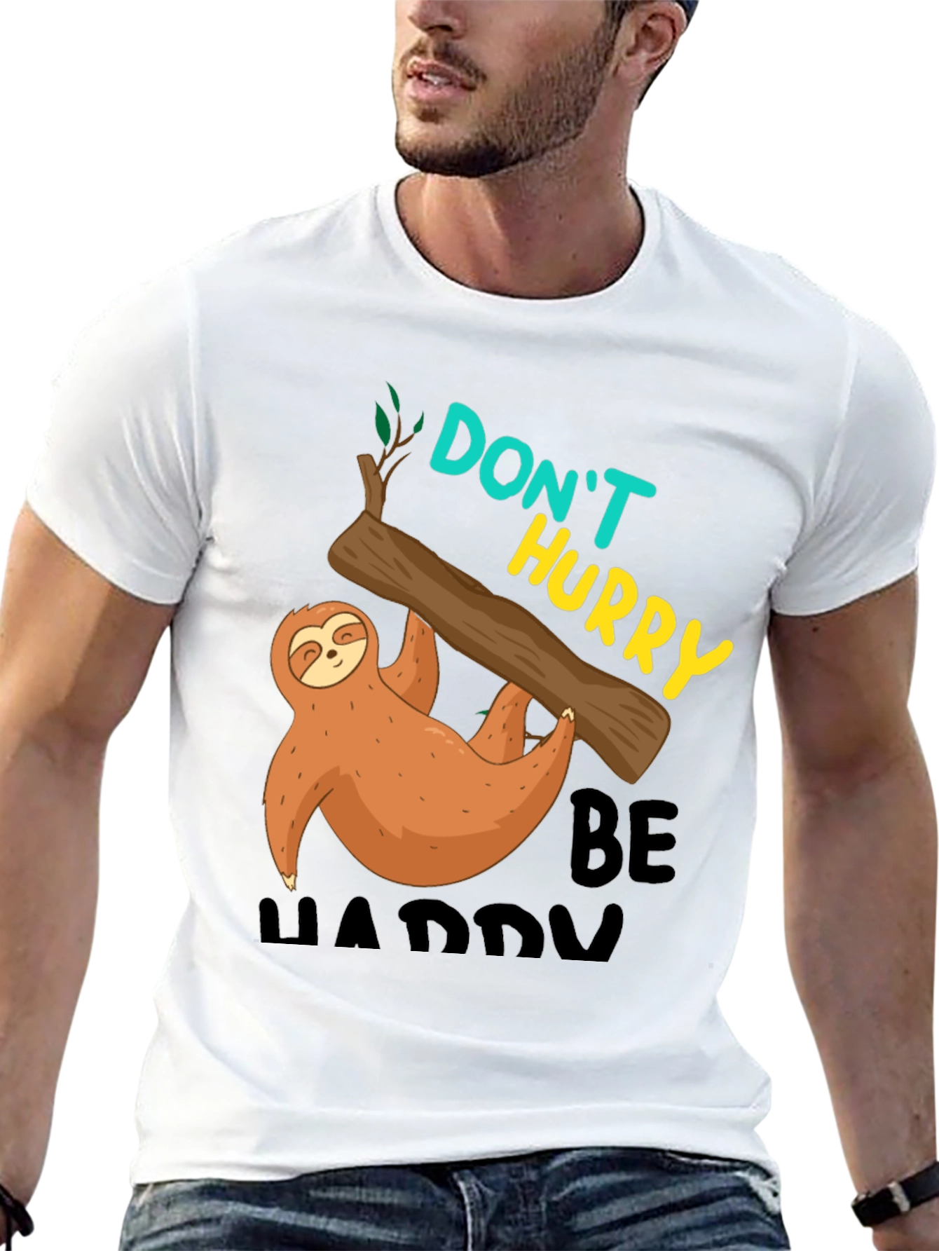 Sloth Graphic Tee - Dont Hurry Be Happy
