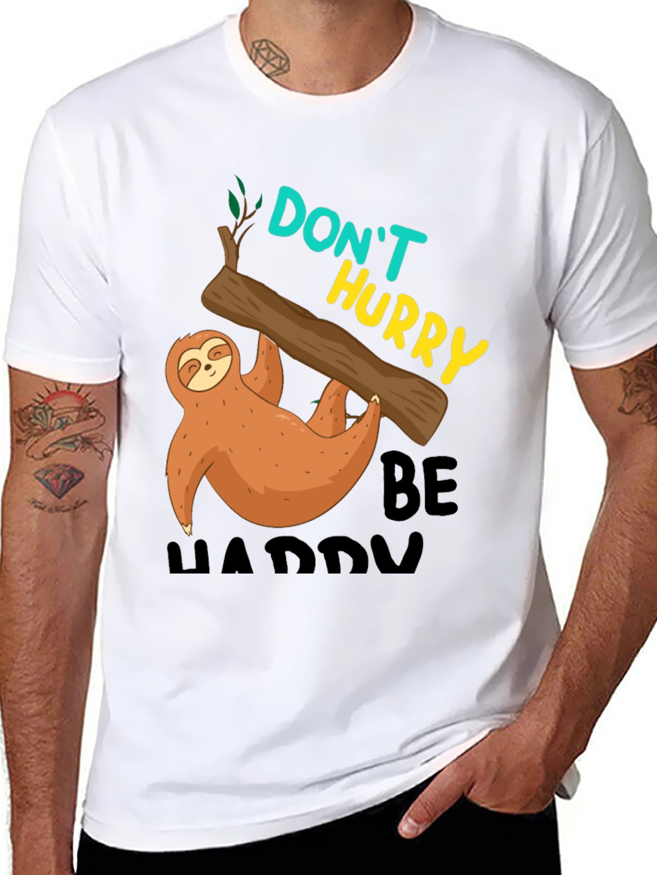 Sloth Graphic Tee - Dont Hurry Be Happy