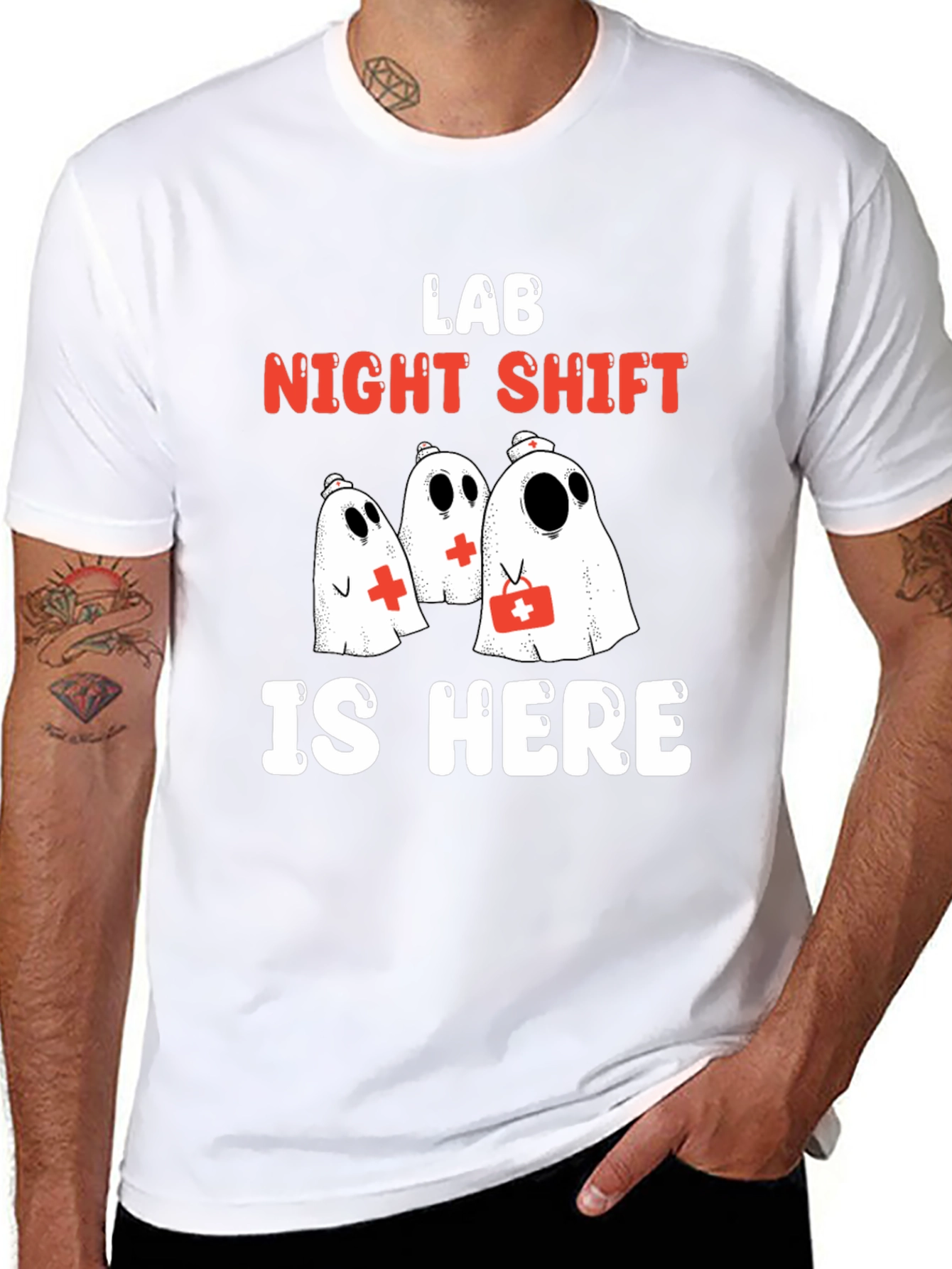 Lab Night Shift T-Shirt - Spooky Medical Ghosts