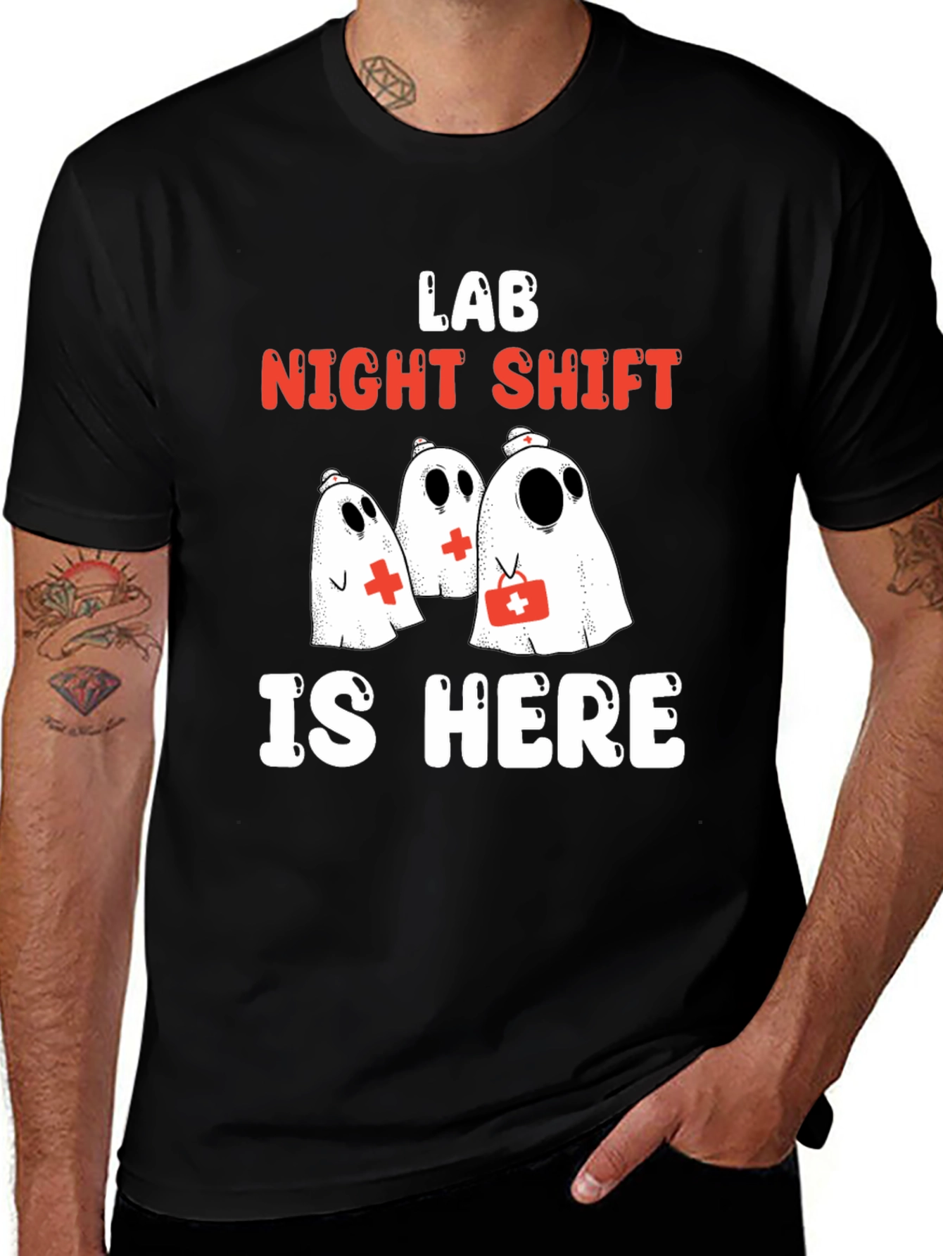 Lab Night Shift T-Shirt - Spooky Medical Ghosts