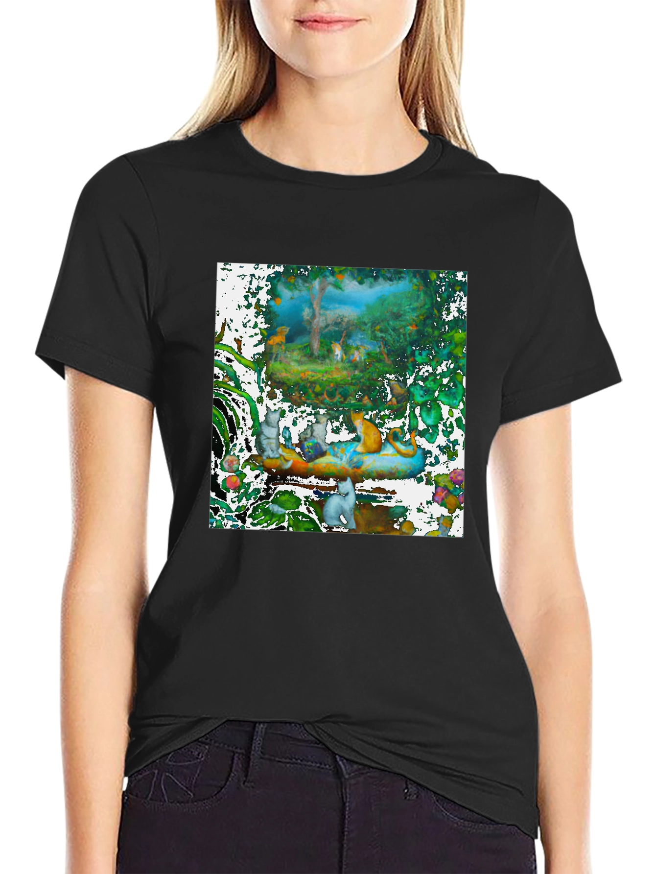 Fantasy Feline Forest Tee
