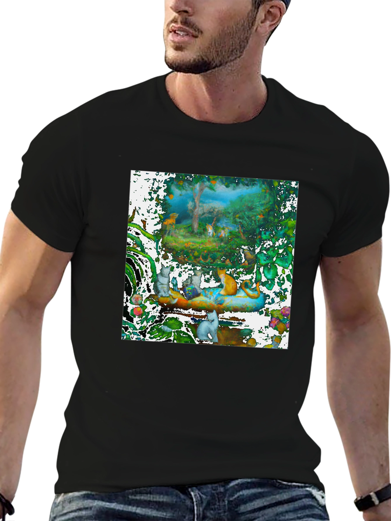 Fantasy Feline Forest Tee