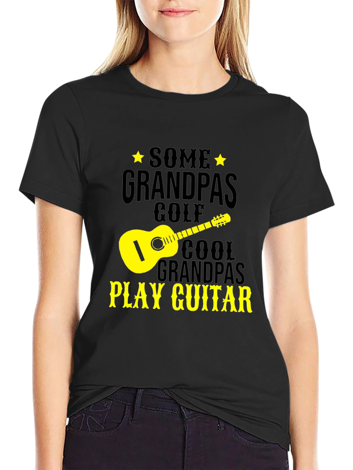 Cool Grandpa Guitar Player Black T-Shirt