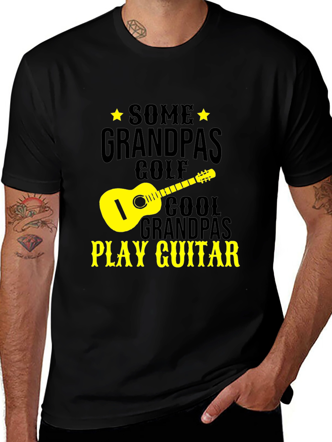 Cool Grandpa Guitar Player Black T-Shirt
