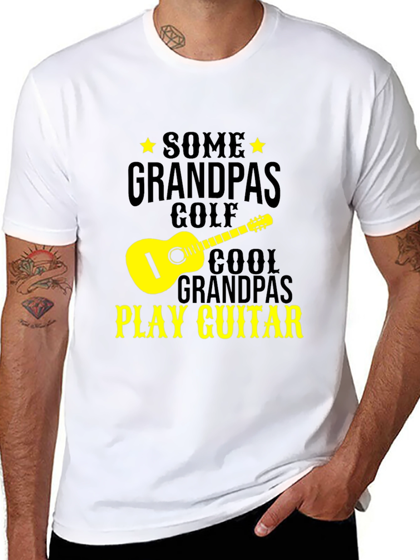 Cool Grandpa Guitar Player Black T-Shirt