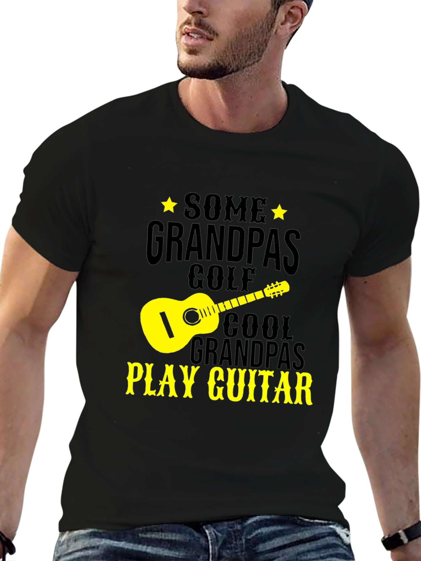 Cool Grandpa Guitar Player Black T-Shirt