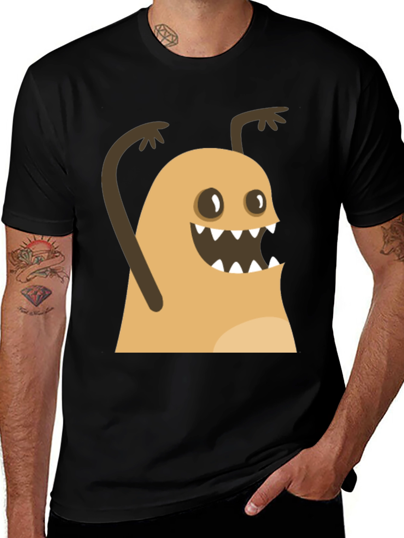 Funny Monster Graphic Black T-Shirt