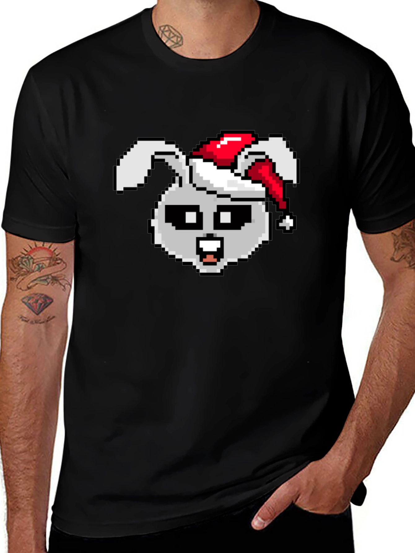 Pixel Rabbit Christmas T-Shirt - Festive 8-bit Style