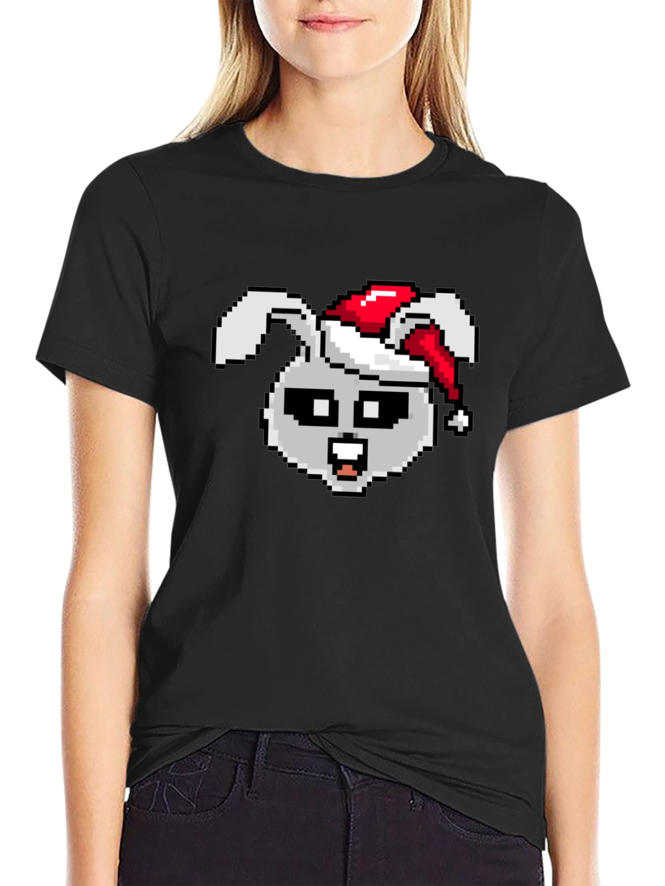 Pixel Rabbit Christmas T-Shirt - Festive 8-bit Style