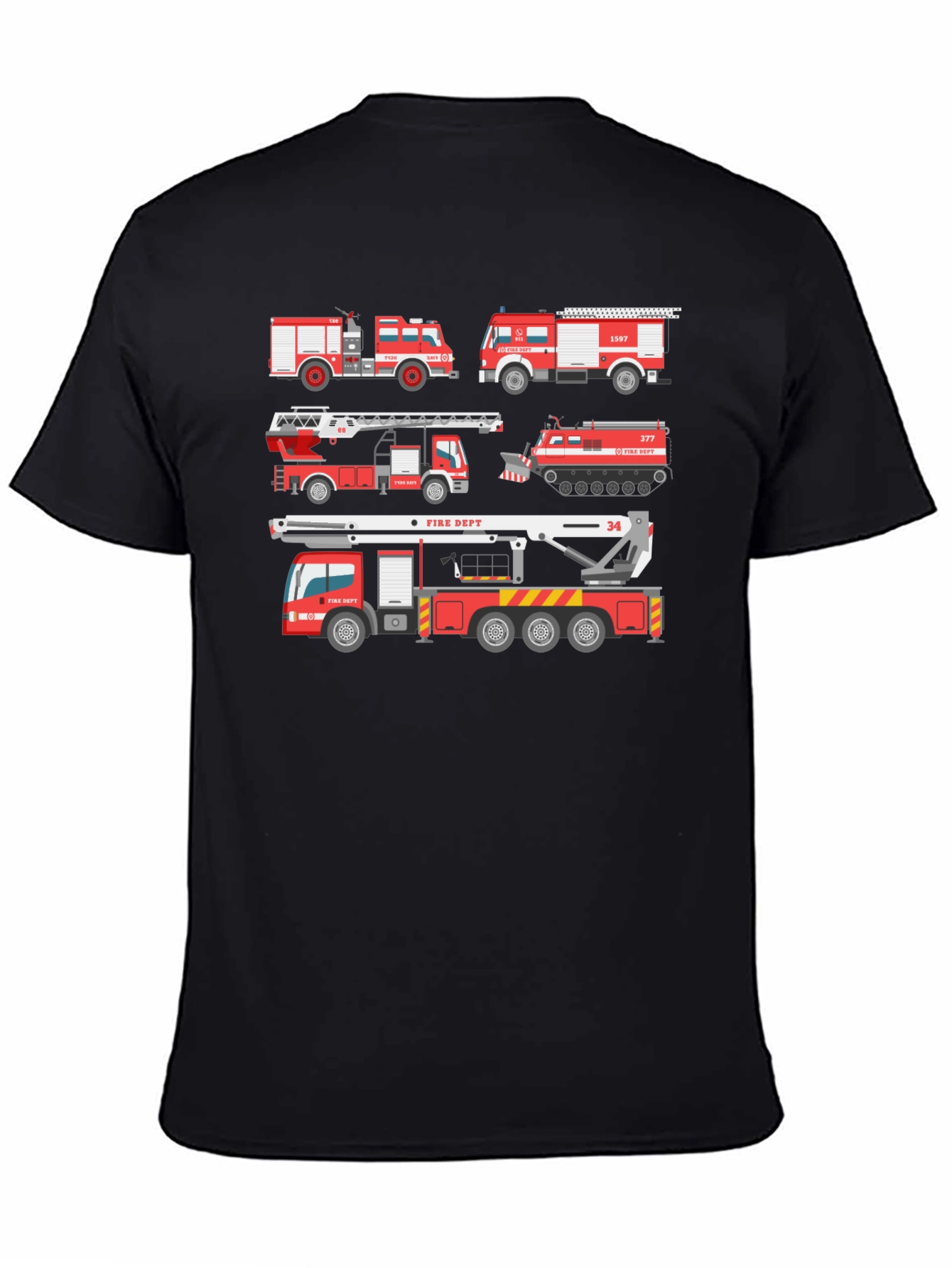 Fire Trucks Graphic Tee - Novelty Firefighter T-Shirt