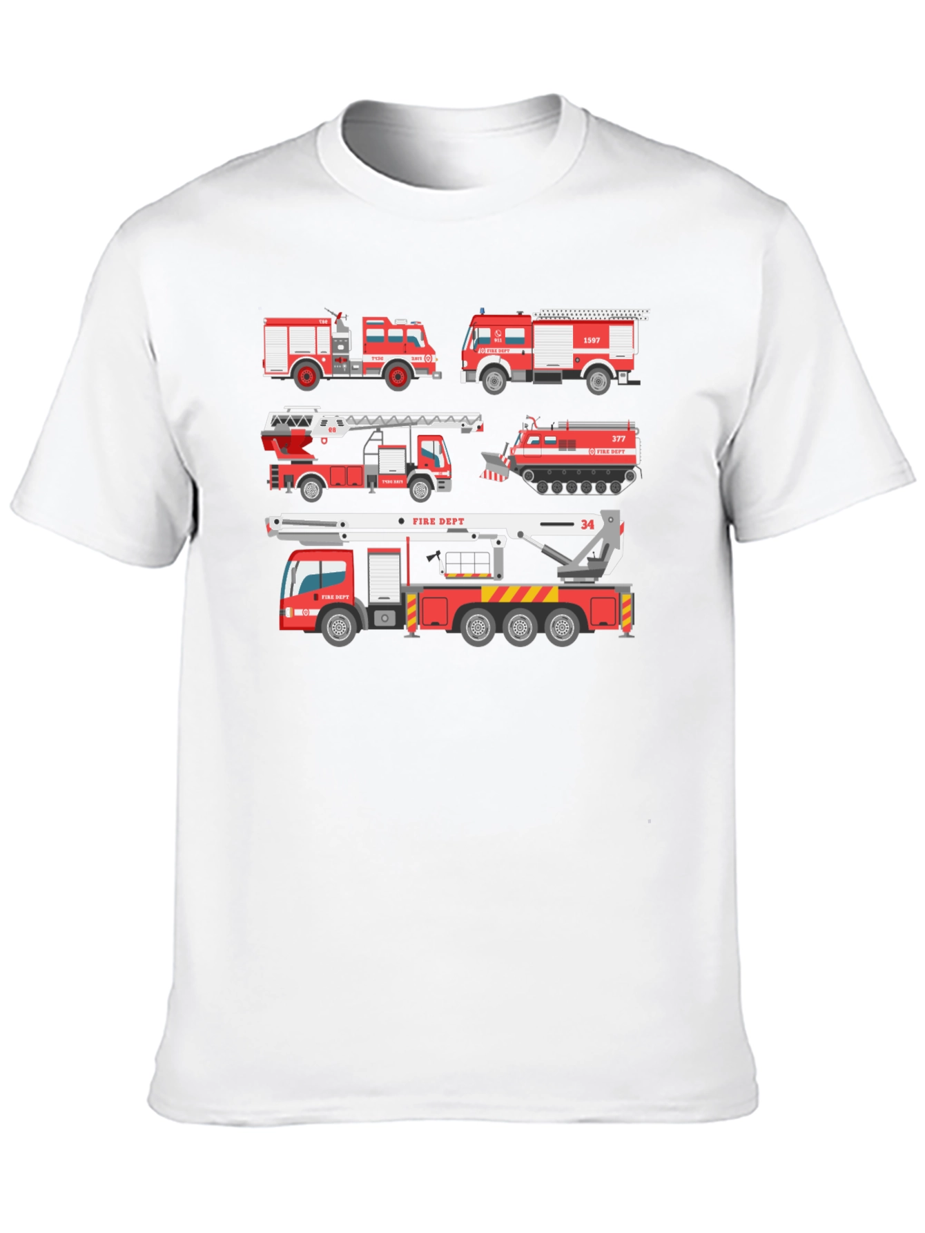 Fire Trucks Graphic Tee - Novelty Firefighter T-Shirt