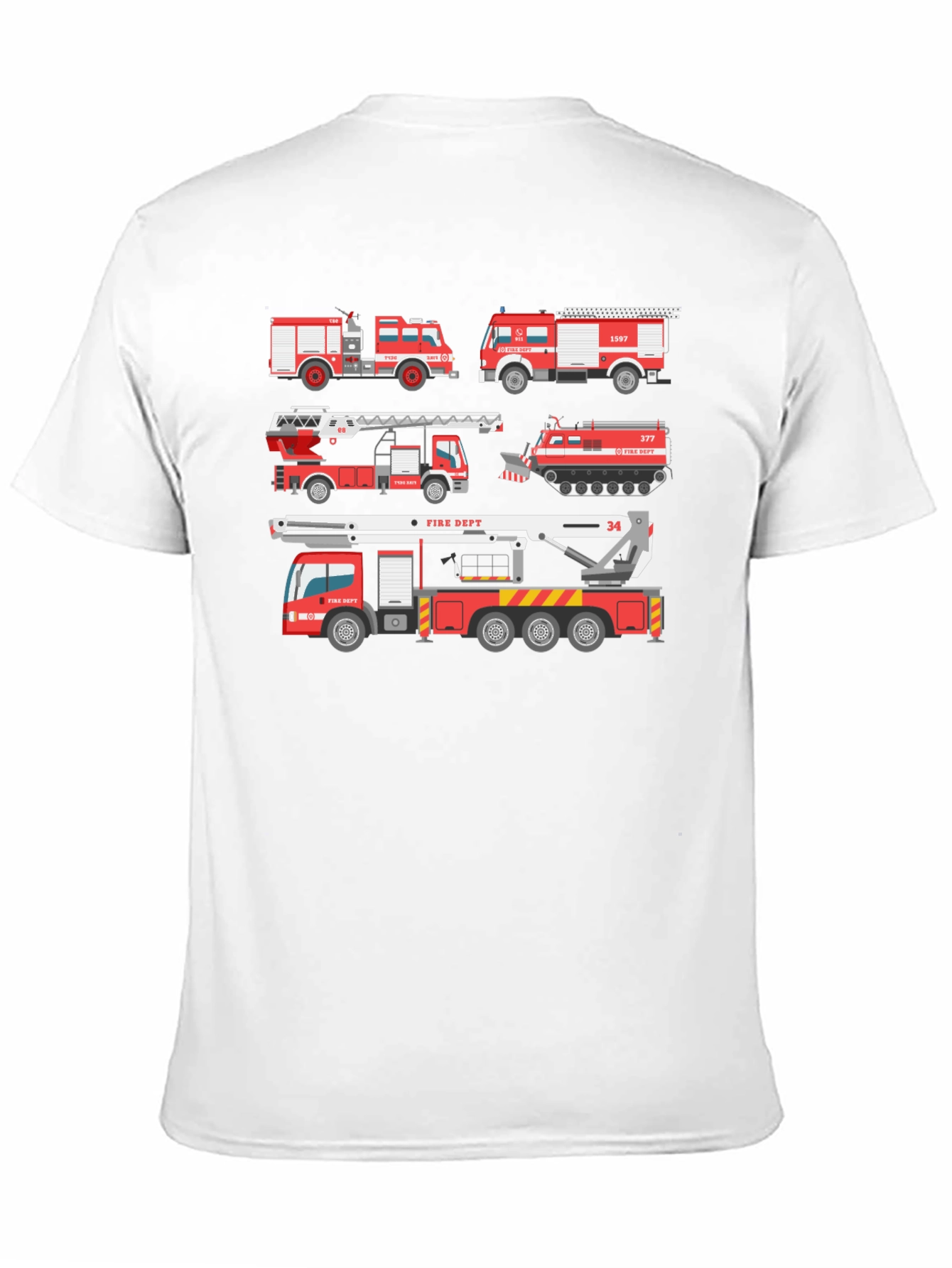 Fire Trucks Graphic Tee - Novelty Firefighter T-Shirt