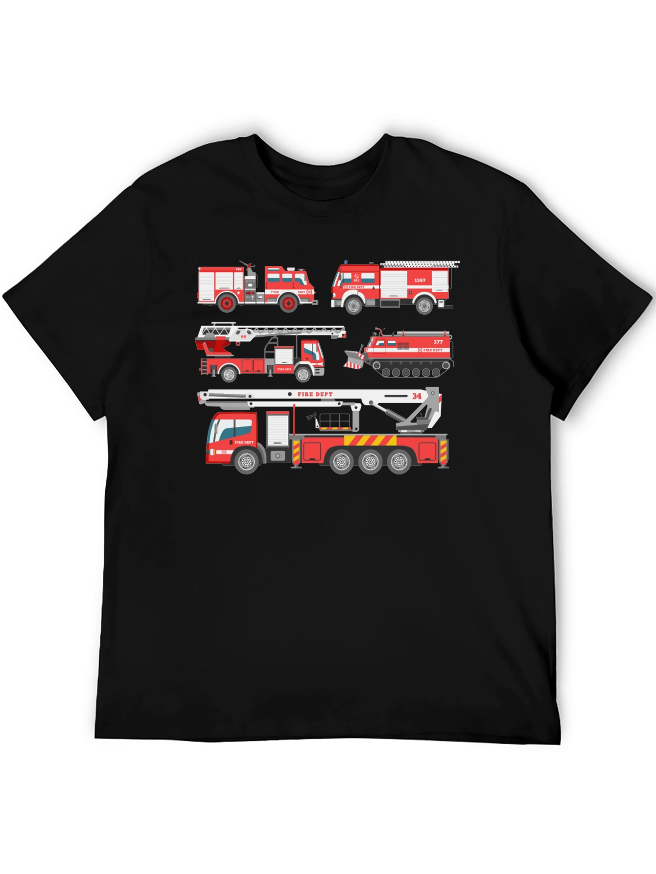 Fire Trucks Graphic Tee - Novelty Firefighter T-Shirt