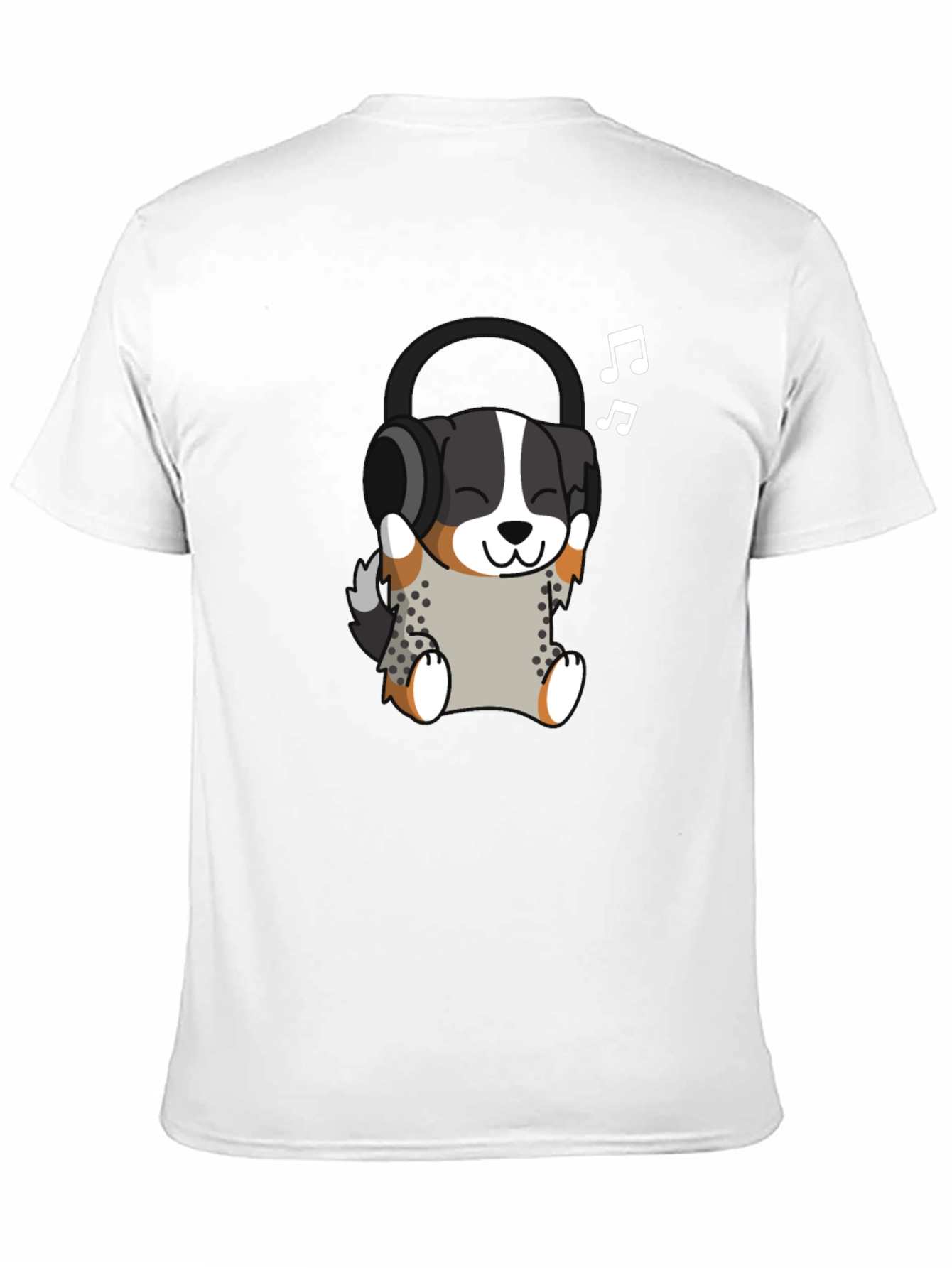 Cute Dog with Headphones Black T-Shirt