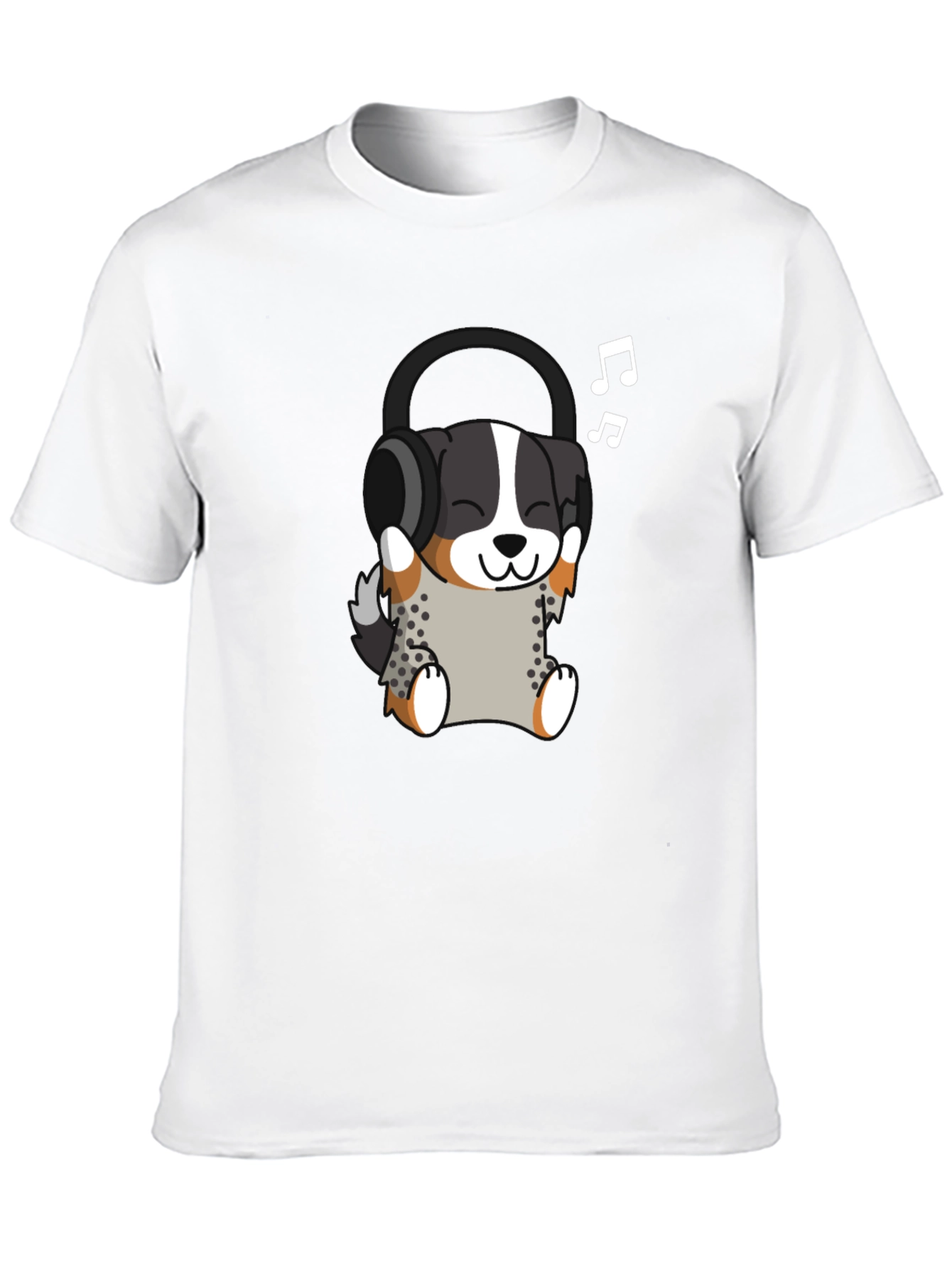 Cute Dog with Headphones Black T-Shirt
