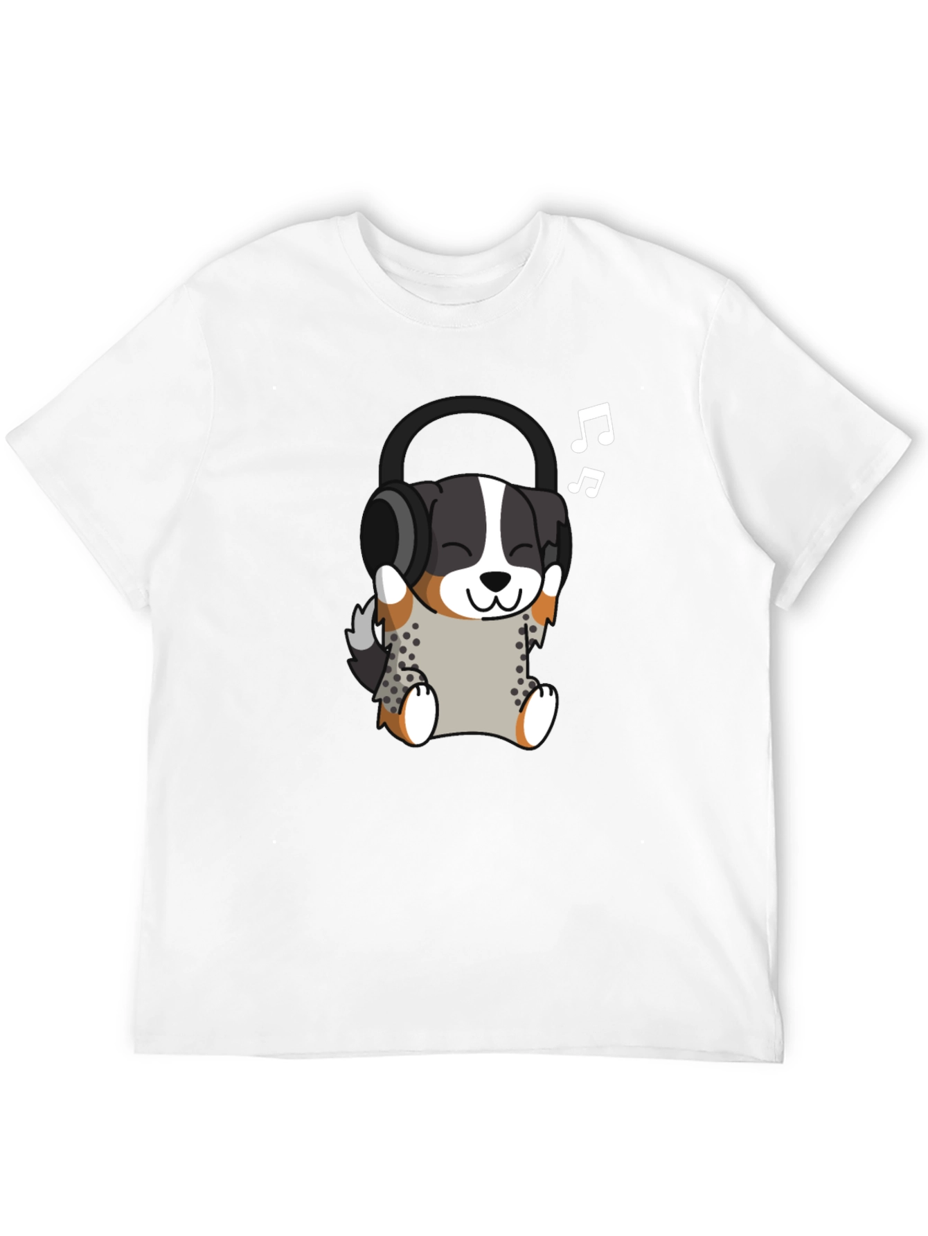 Cute Dog with Headphones Black T-Shirt