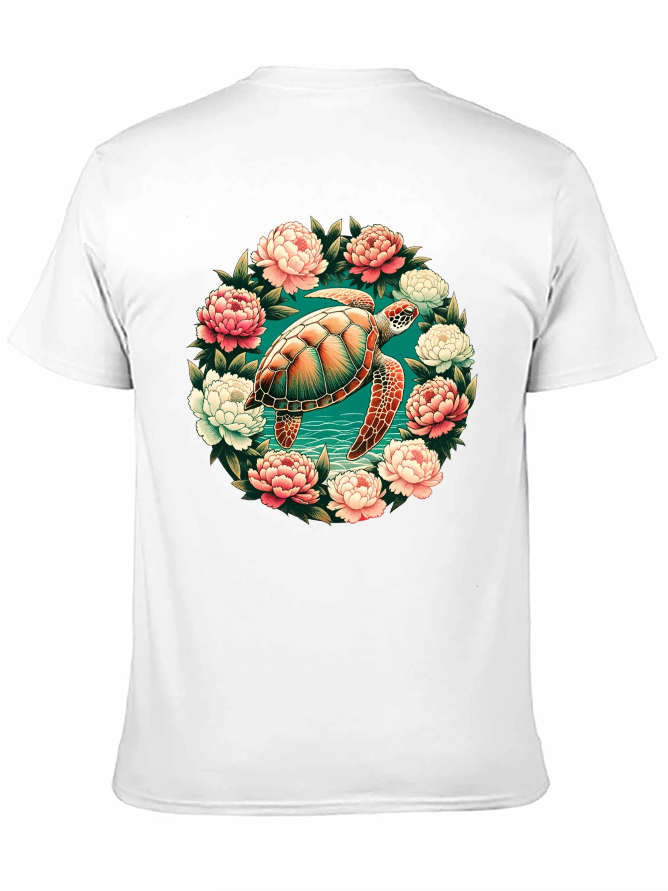 Sea Turtle Floral Wreath Graphic Tee - Black