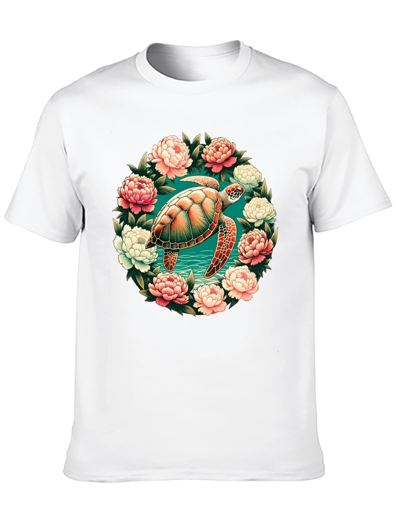Sea Turtle Floral Wreath Graphic Tee - Black