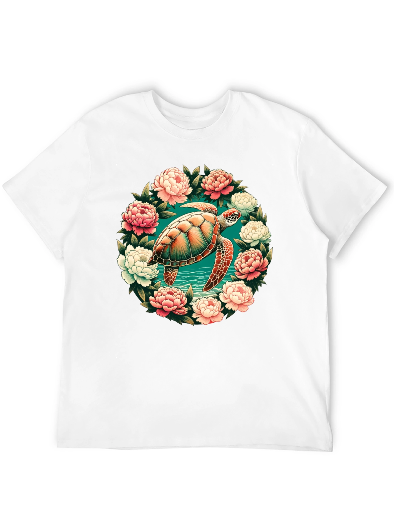 Sea Turtle Floral Wreath Graphic Tee - Black