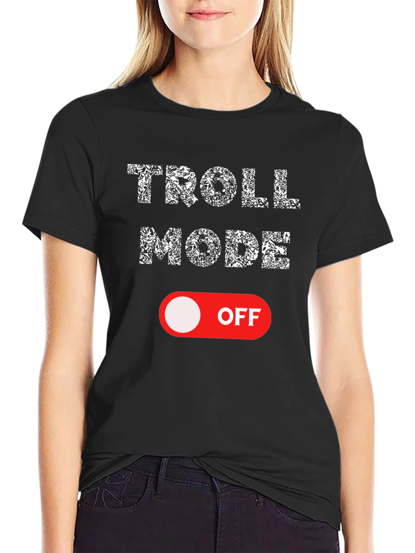 Troll Mode Off Graphic Tee - Black Cotton Shirt