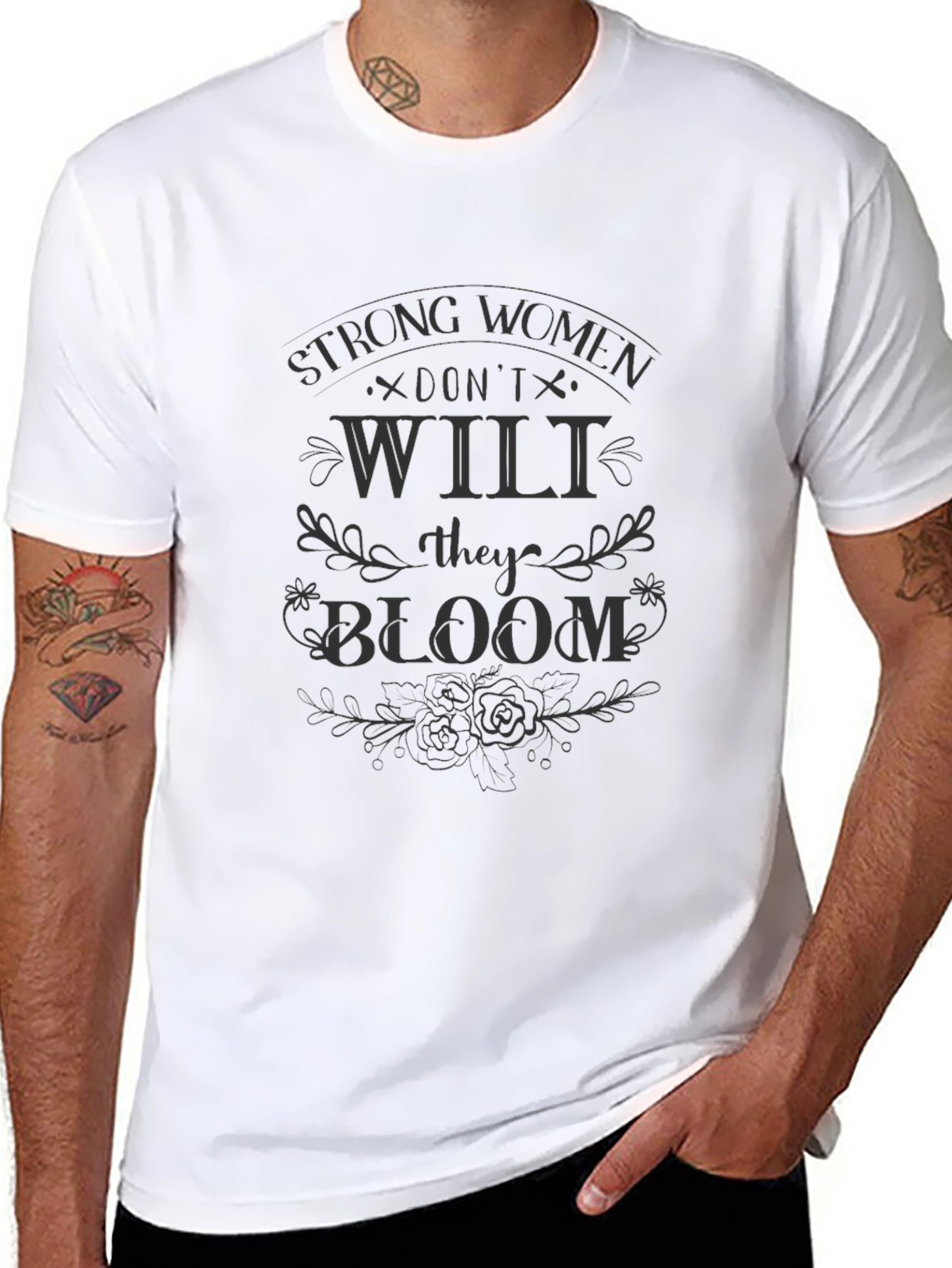 Strong Women Bloom Black Graphic Tee