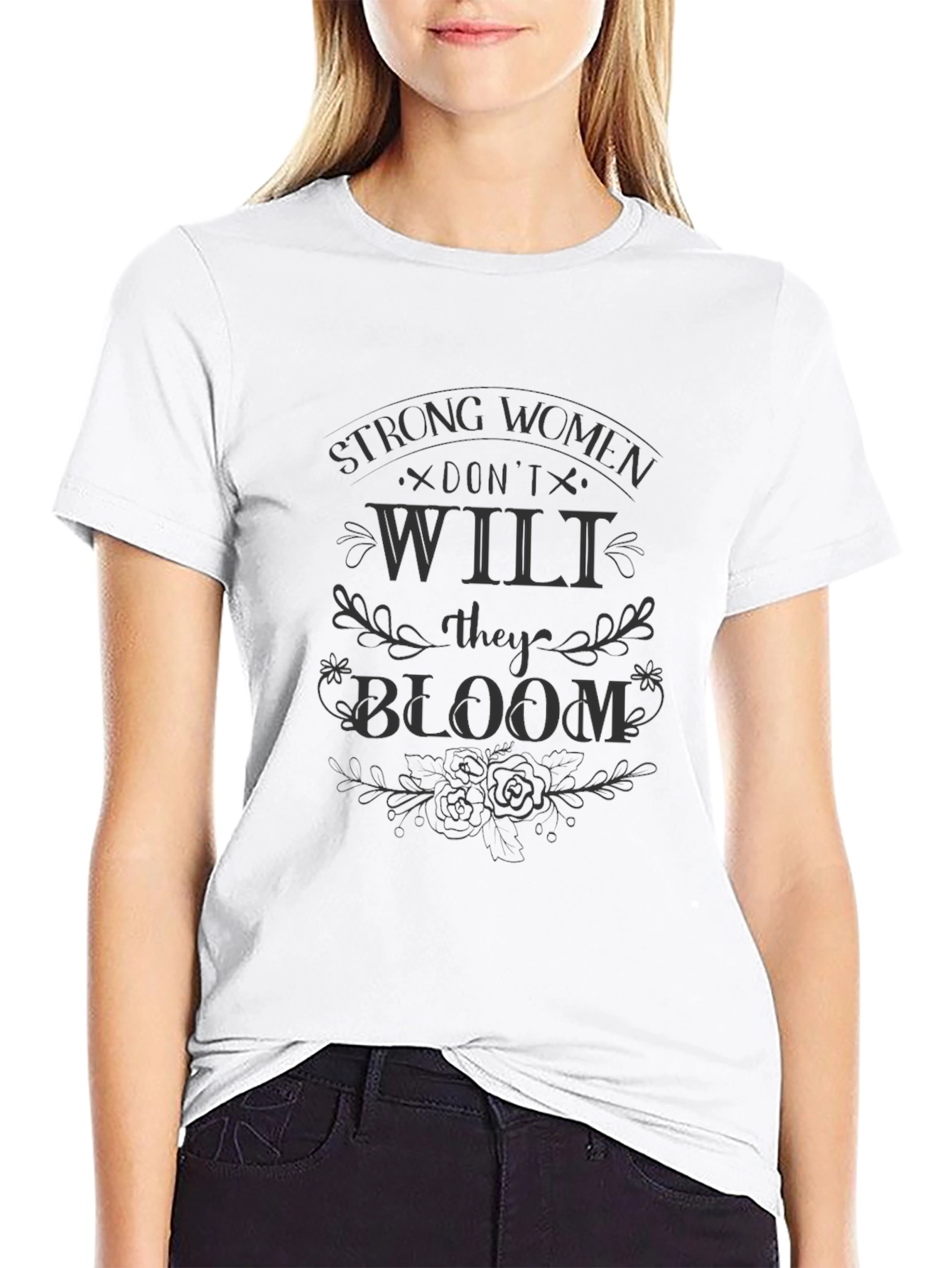 Strong Women Bloom Black Graphic Tee