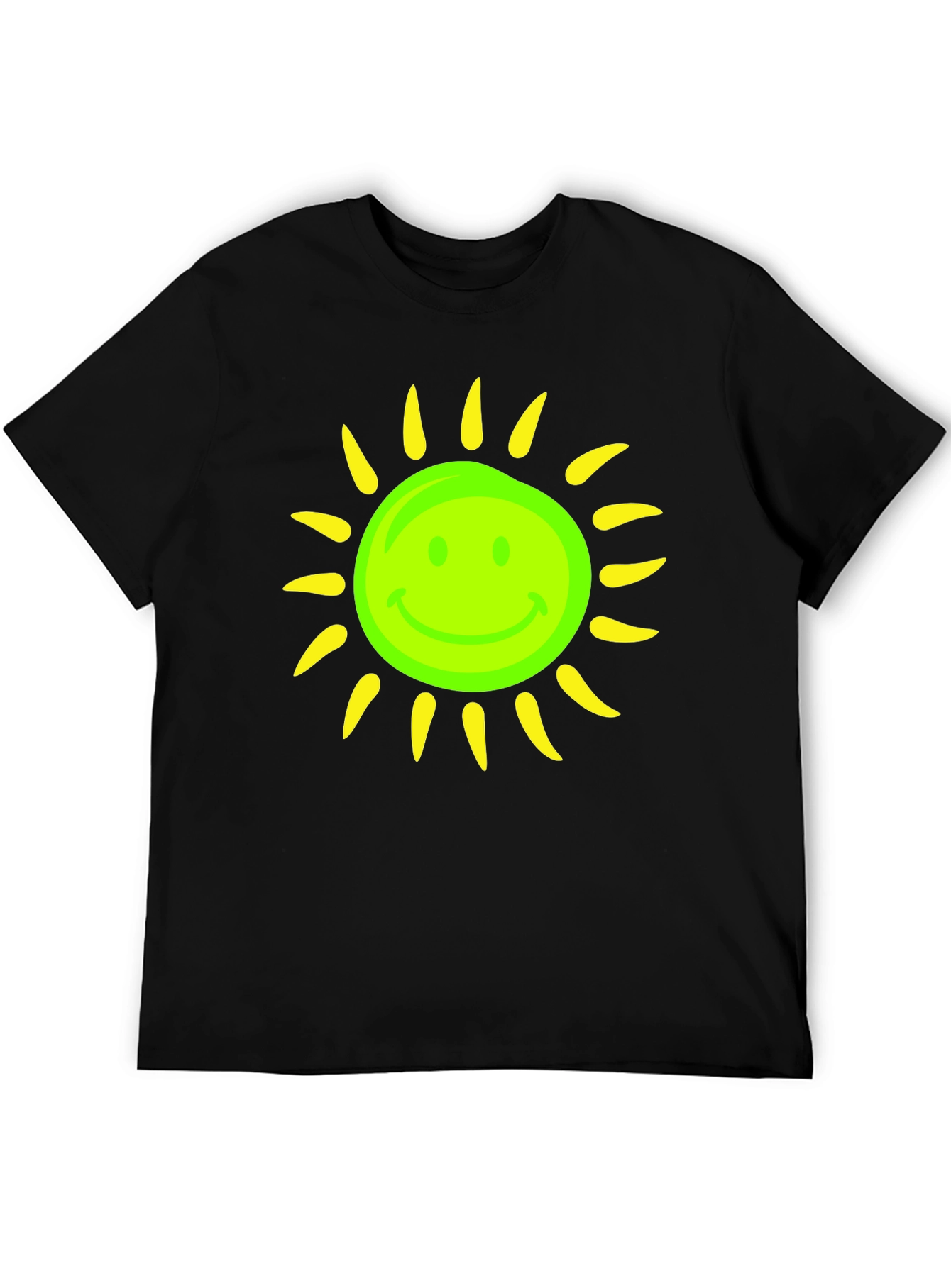 Smiley Sun Graphic Tee - Black Casual T-Shirt
