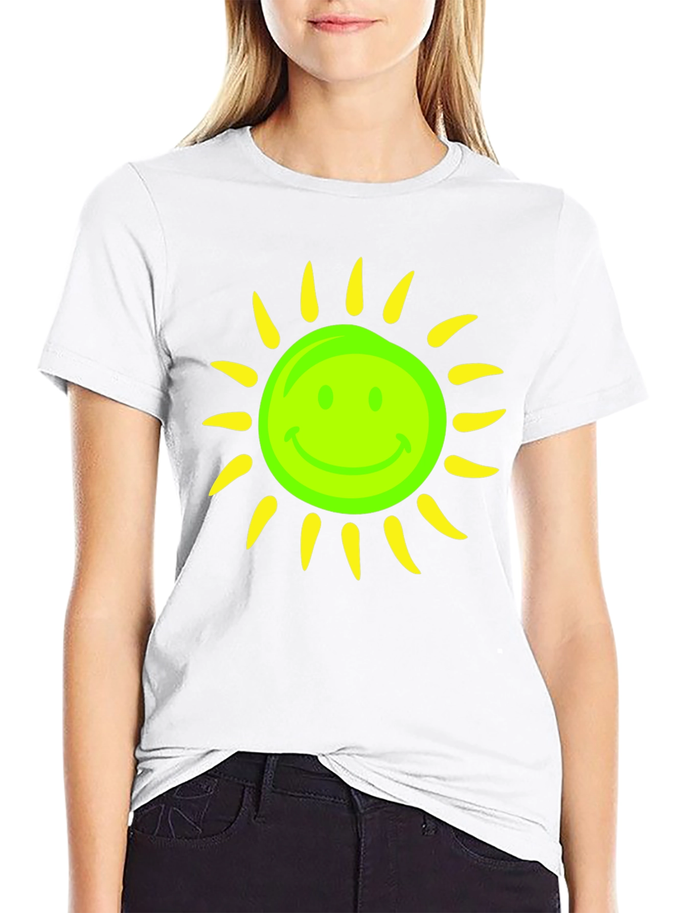 Smiley Sun Graphic Tee - Black Casual T-Shirt