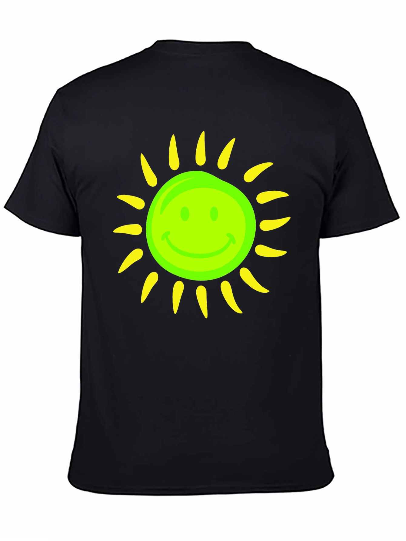 Smiley Sun Graphic Tee - Black Casual T-Shirt
