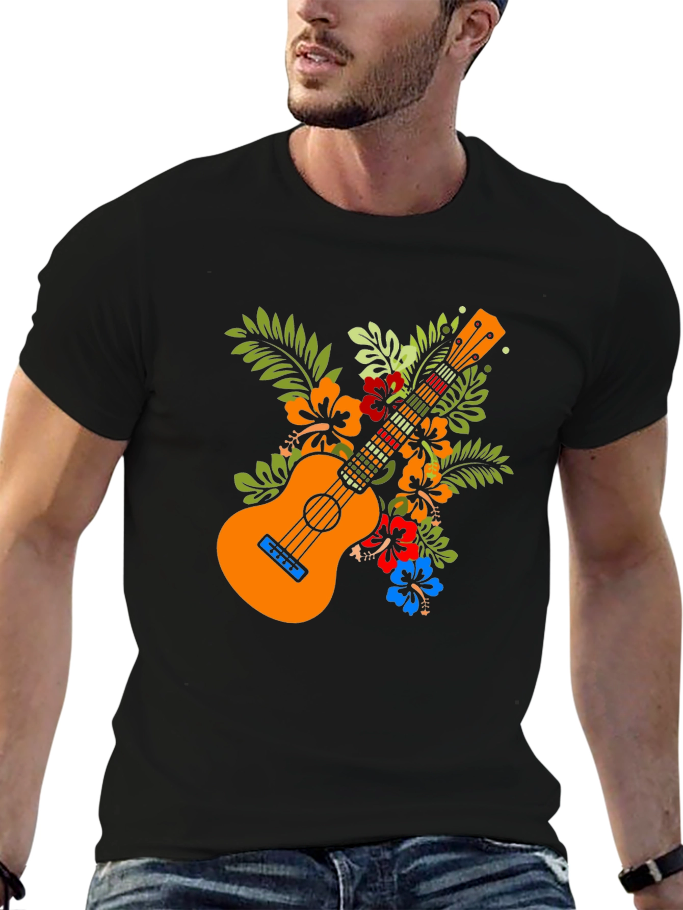Ukulele Floral Graphic Tee - Hawaiian Style