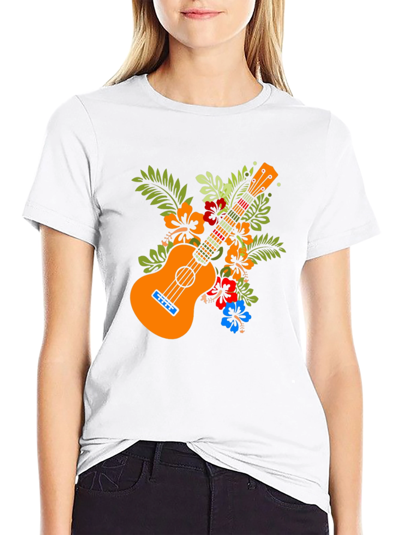 Ukulele Floral Graphic Tee - Hawaiian Style