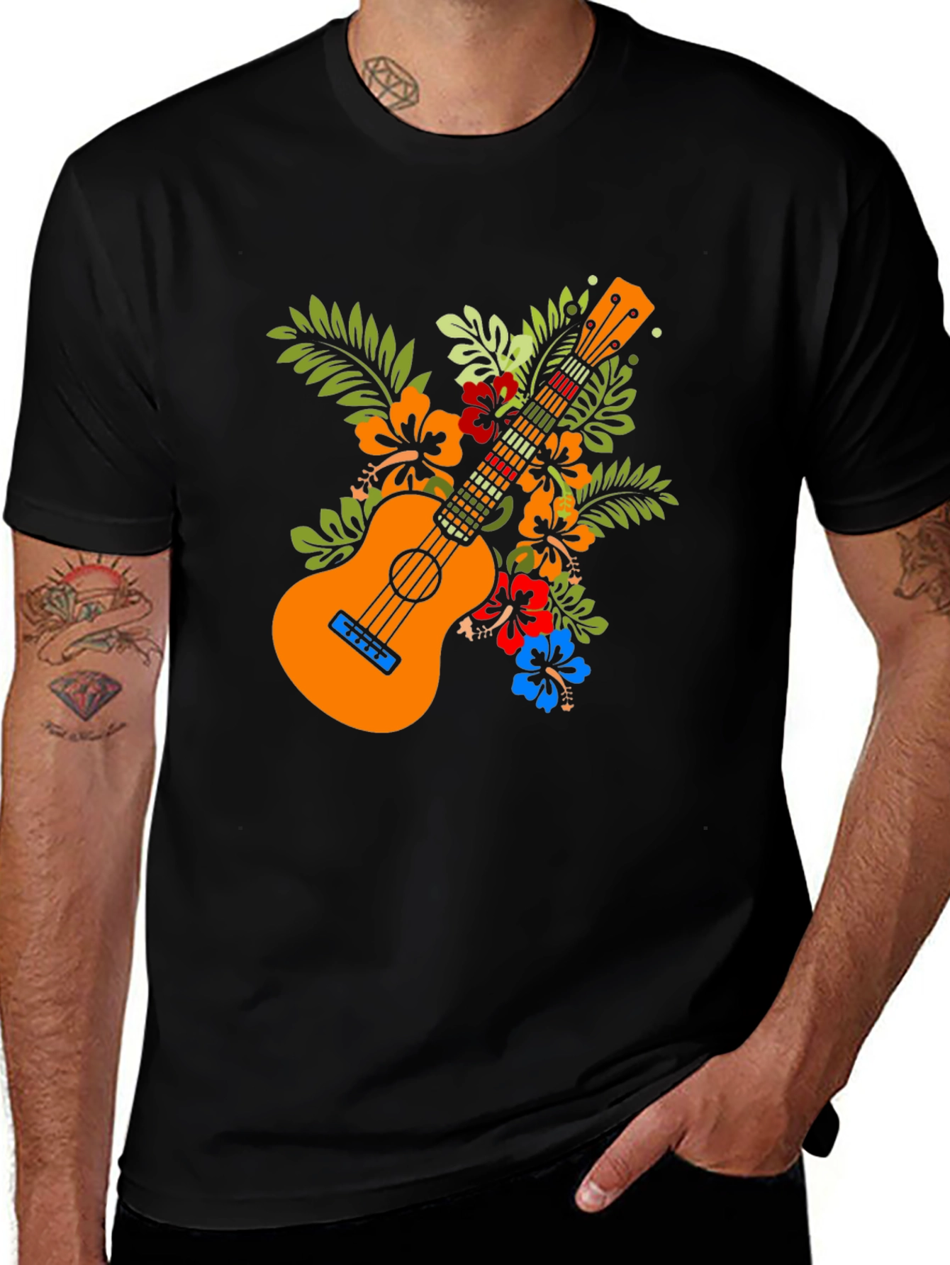 Ukulele Floral Graphic Tee - Hawaiian Style
