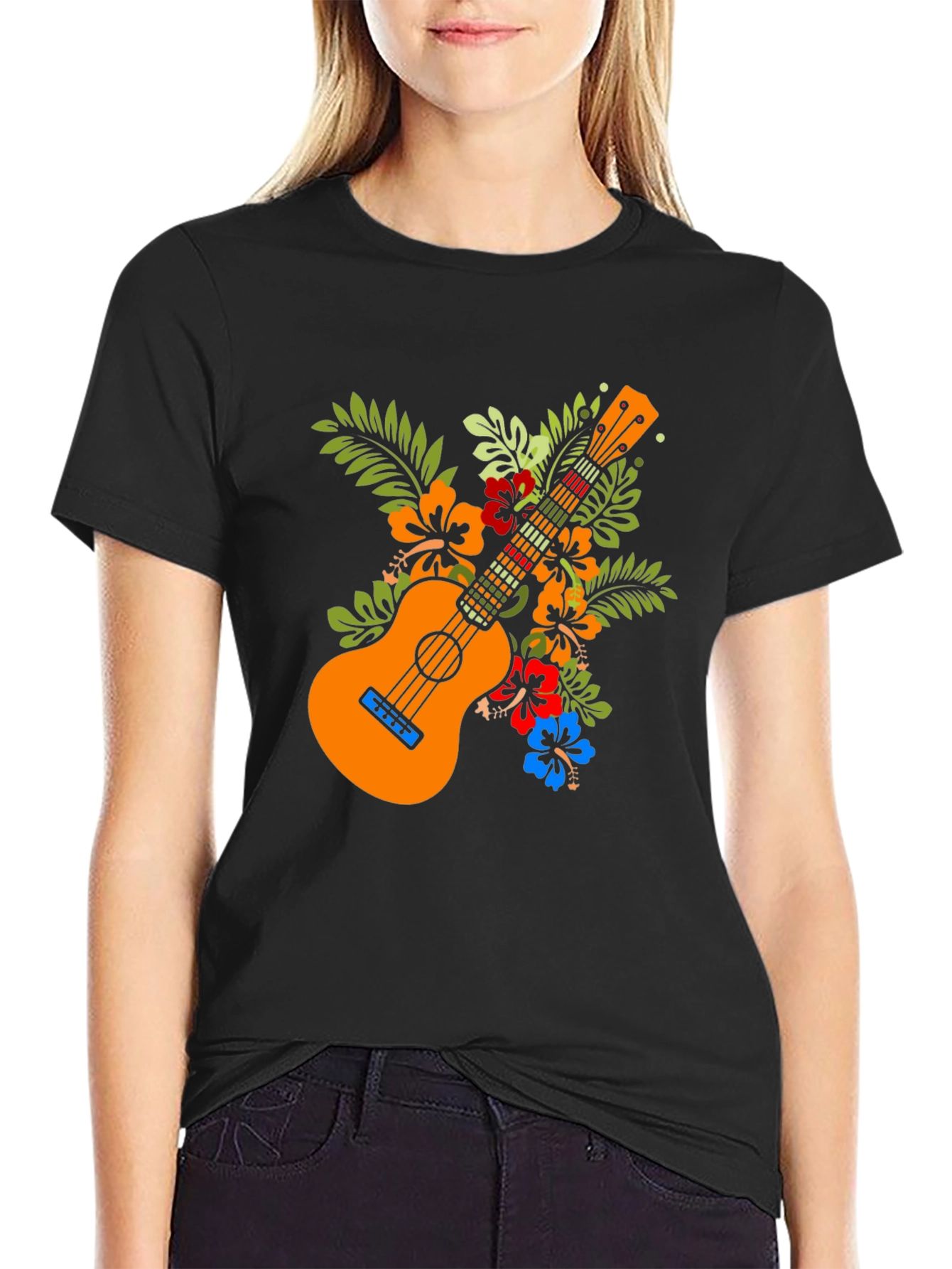 Ukulele Floral Graphic Tee - Hawaiian Style