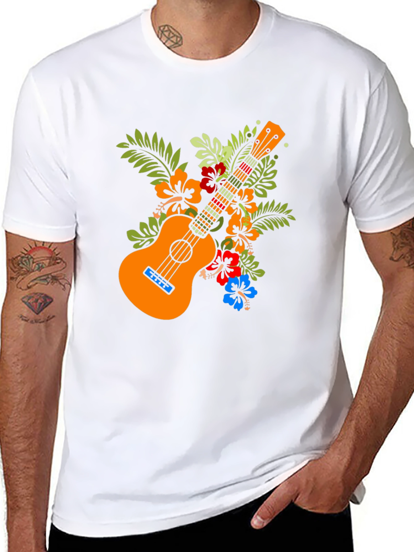 Ukulele Floral Graphic Tee - Hawaiian Style