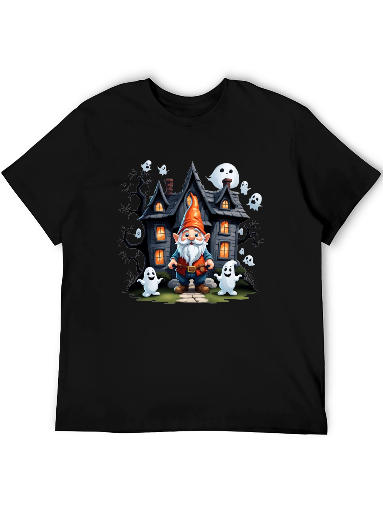 Halloween Gnome T-Shirt Spooky Ghost House Design