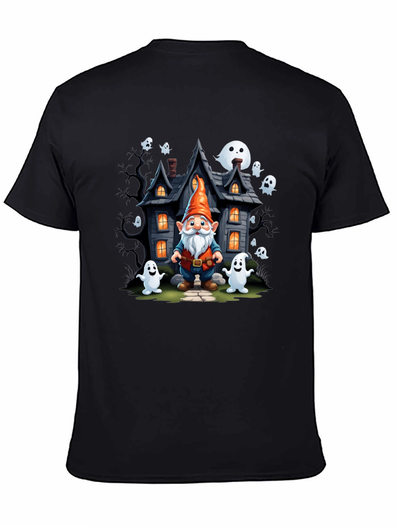 Halloween Gnome T-Shirt Spooky Ghost House Design