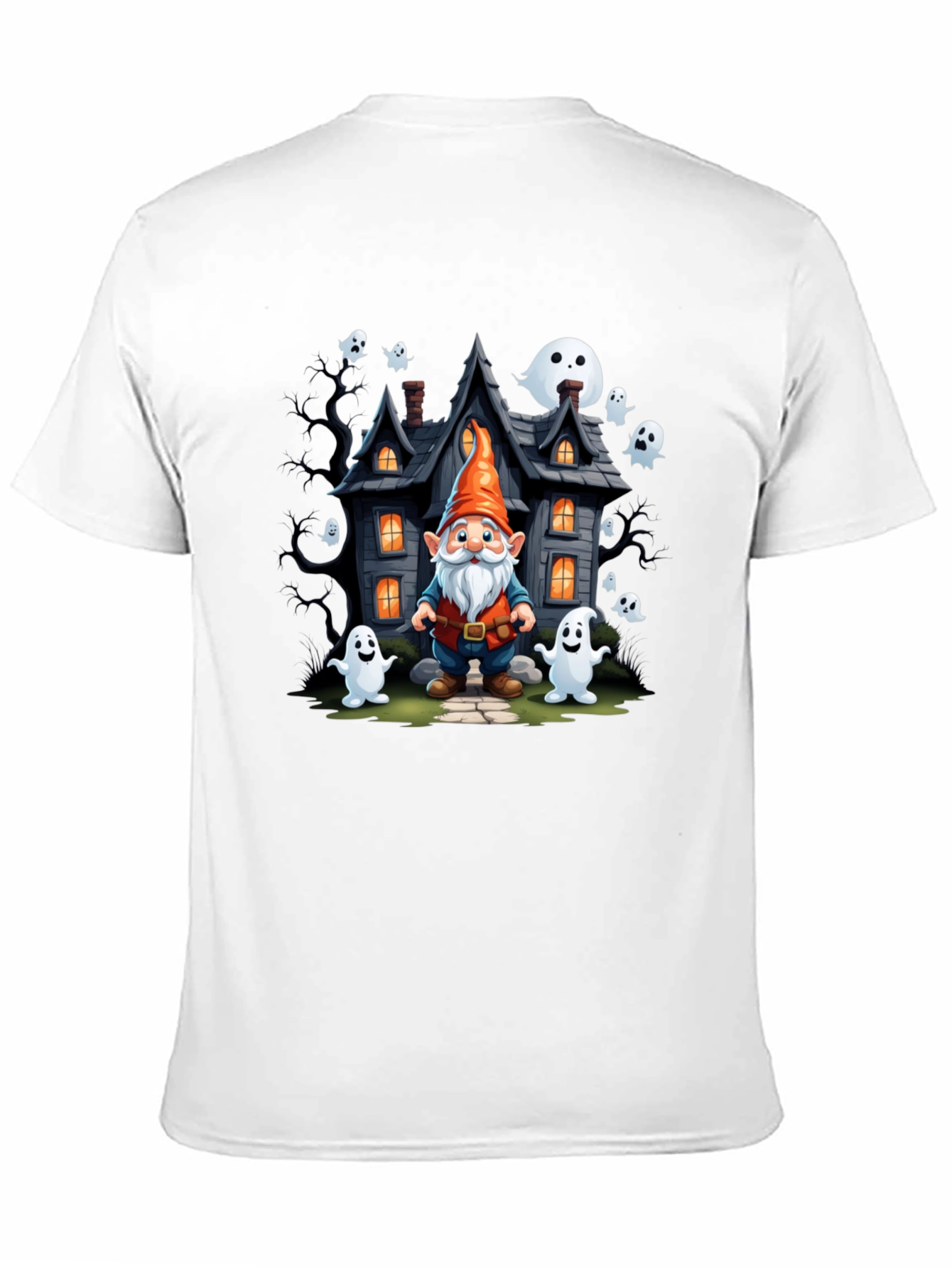 Halloween Gnome T-Shirt Spooky Ghost House Design