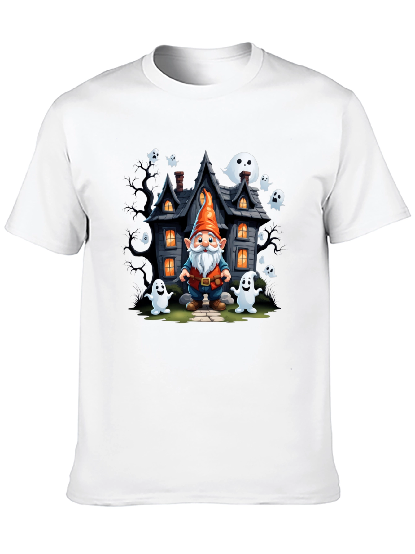 Halloween Gnome T-Shirt Spooky Ghost House Design